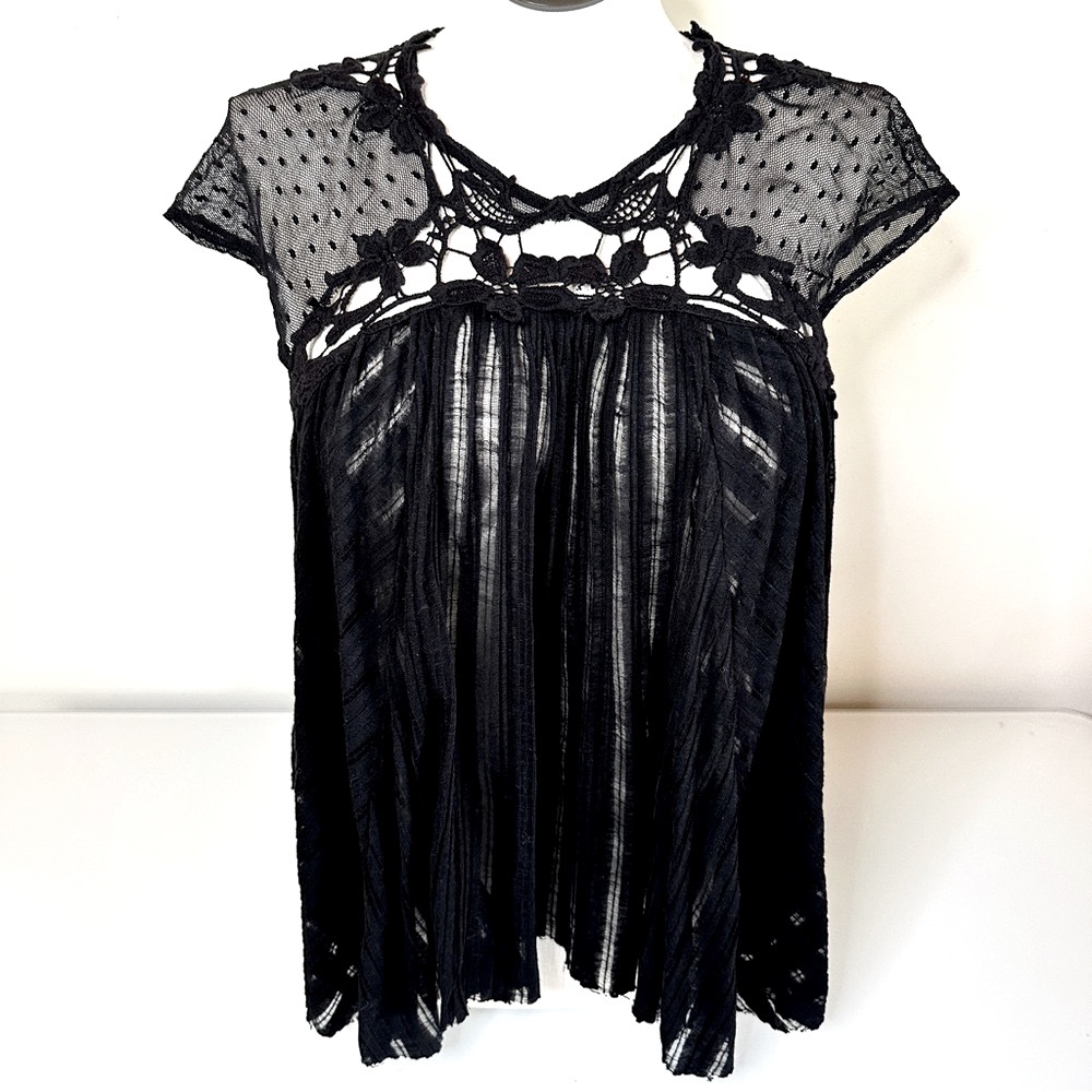 Free People Stars Align Black Swing Top M Boho